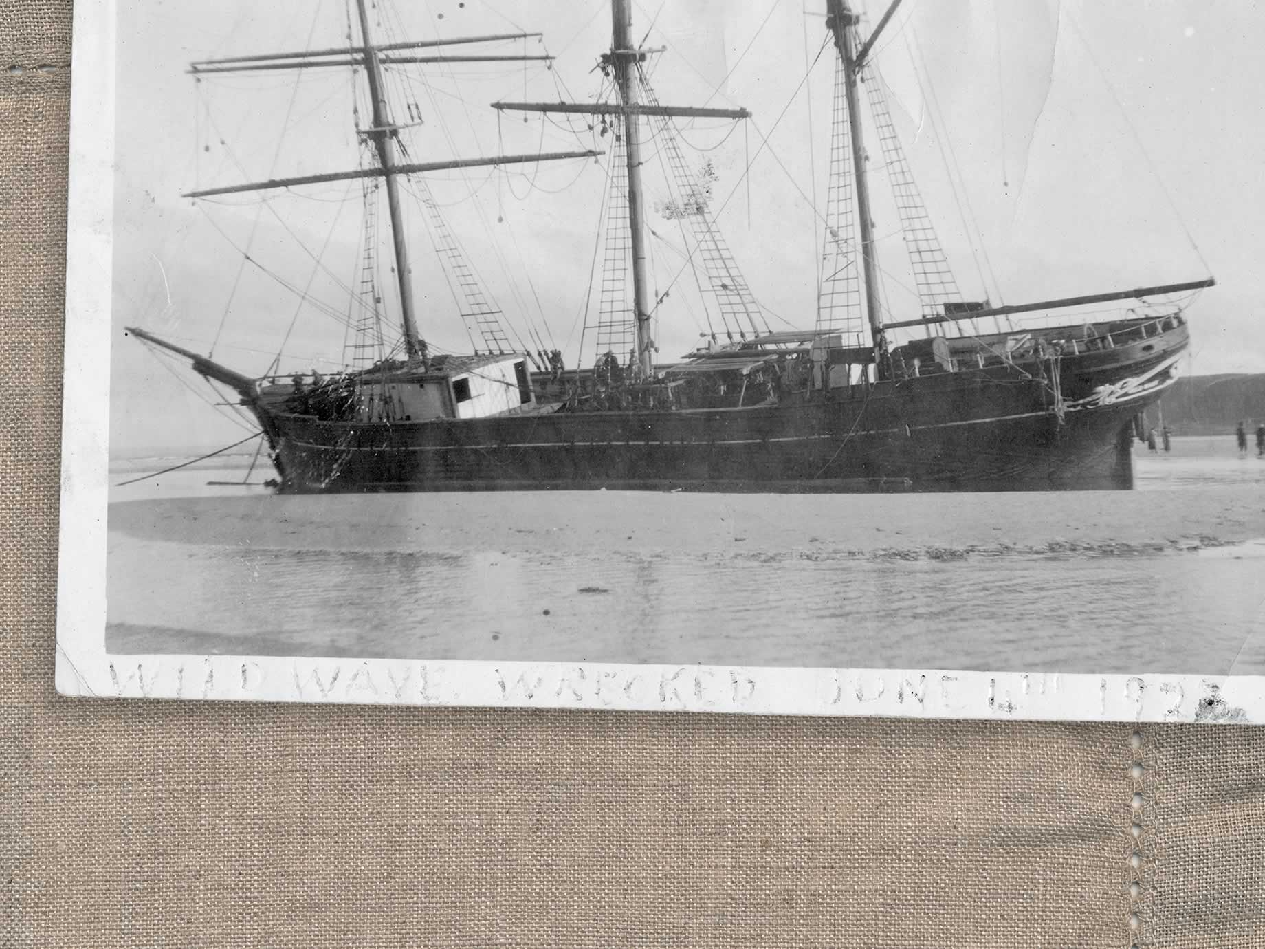 Source: Meg Eldridge Trade ship ‘Wild Wave’ wrecked at Tatlow’s Beach, 4 June 1923