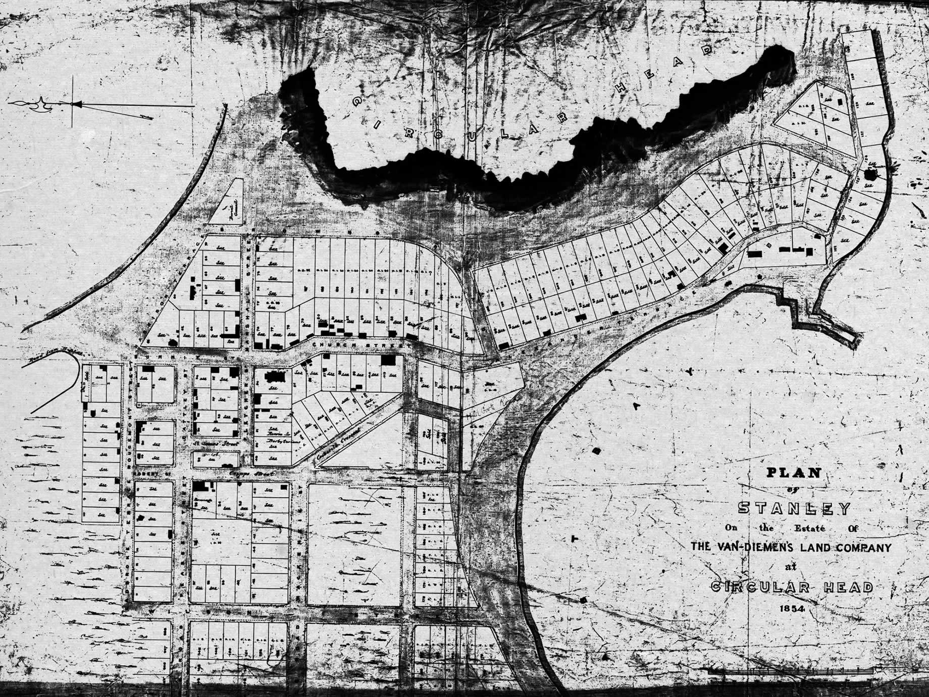Source: Tasmanian Archive and Heritage Office John Lee Archer’s plan of Stanley on the Estate of The Van Diemen’s Land Company at Circular Head, 1854