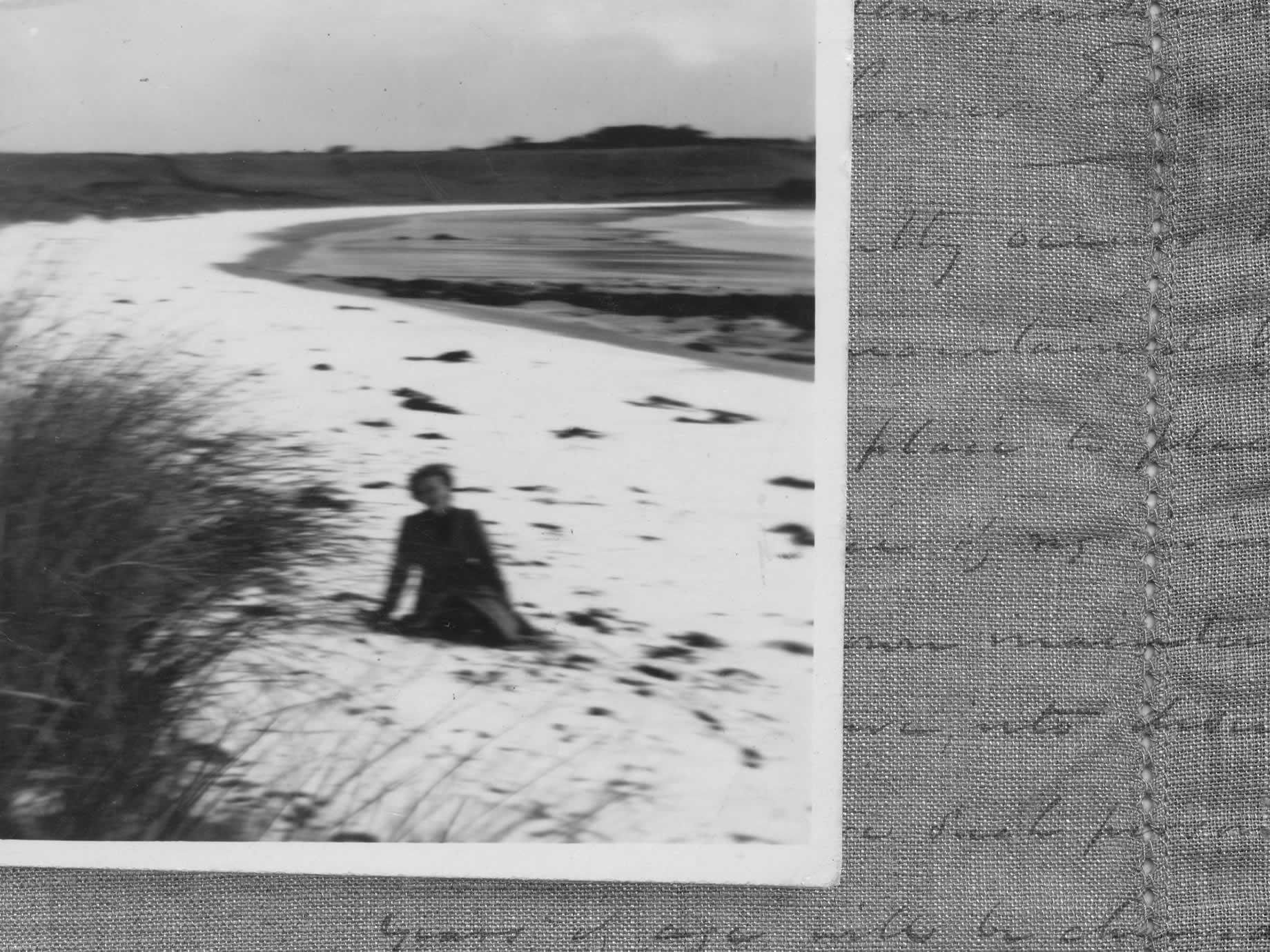 Source: Meg Eldridge A rare picture of snow on Godfreys Beach, with Meg pictured in foreground, 1943