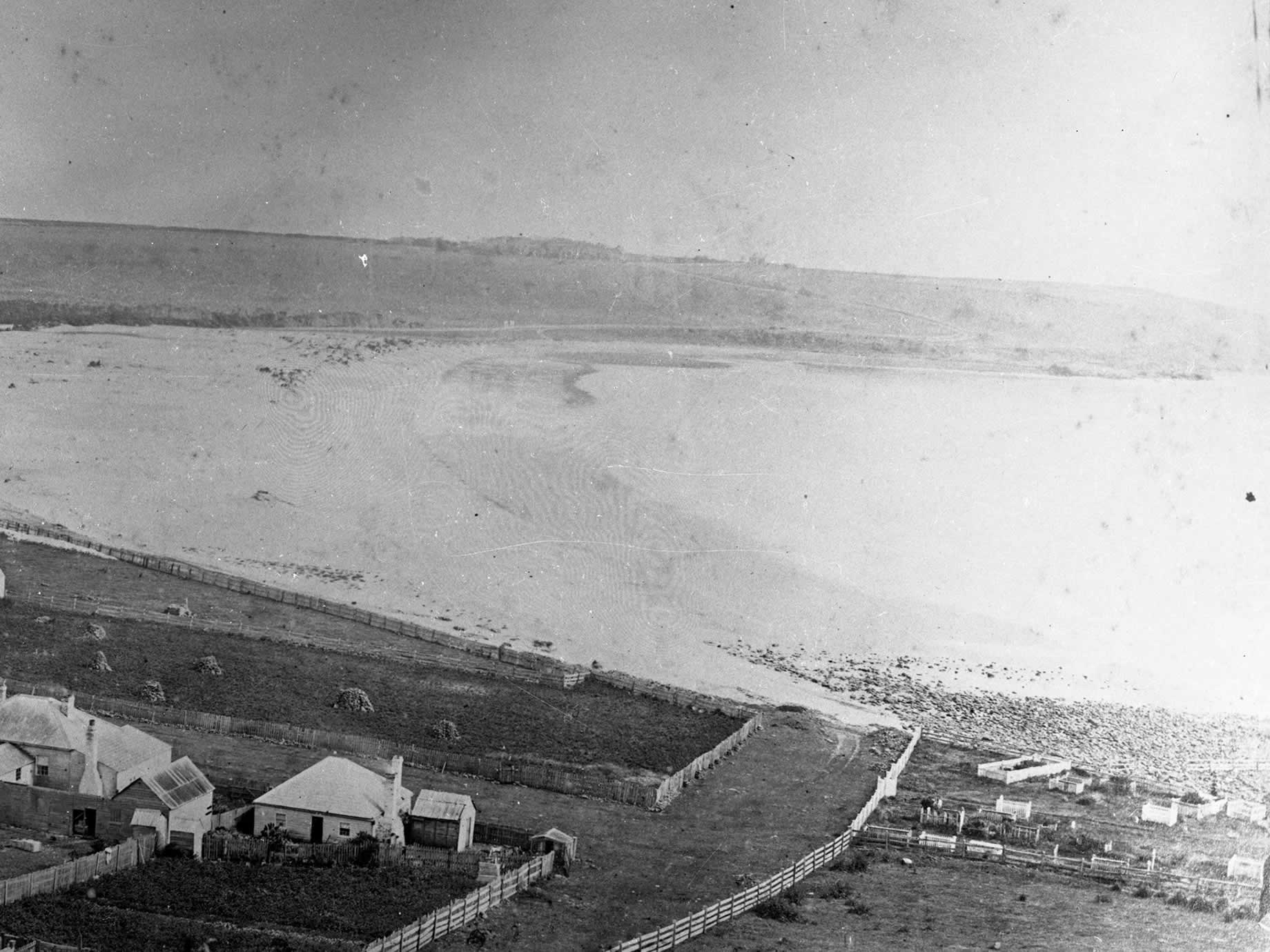 An aerial view of the Stanley Burial Ground near Godfrey’s beach